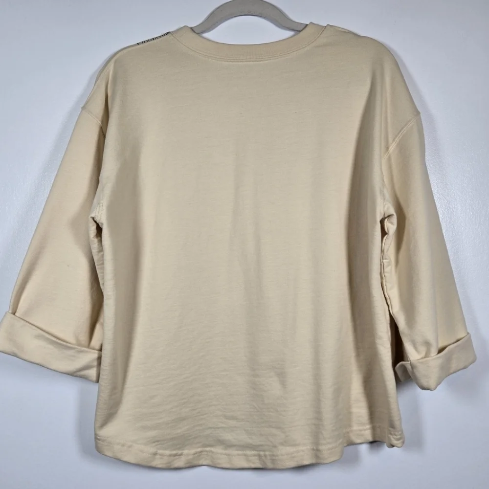 Catalog Favorites Owl Birch Cream 3/4 Sleeve Crew Neck Sweatshirt Top Size Large - Picture 8 of 12